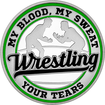 Black "Wrestling" with Green Outer Circular Borders